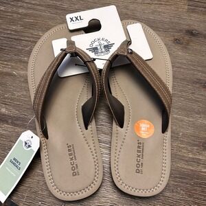 Dockers Mens Sandals Flip Flops Taupe Leather Comfort XX Large 13 14